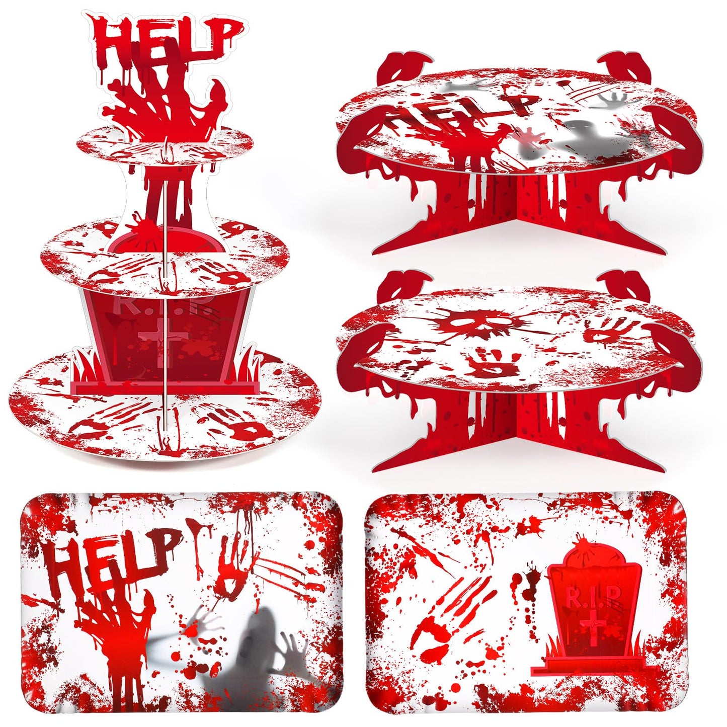 Sliner 5 PCS Halloween Party Decorations Bloody Cupcake Stand Bloody Handprint Cupcake Holder Halloween Bloodys Cake Holder Halloweens Theme Dessert Stand for Dessert Cupcakes Birthday Party Supplies