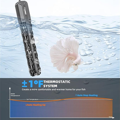 FREESEA Aquarium Heater for Fish Tank: 100W/200W/300W/500W Submersible Fish Tank Heater with Over-Temperature and Off-Water Protection for 20-40 Gallon Saltwater and Freshwater