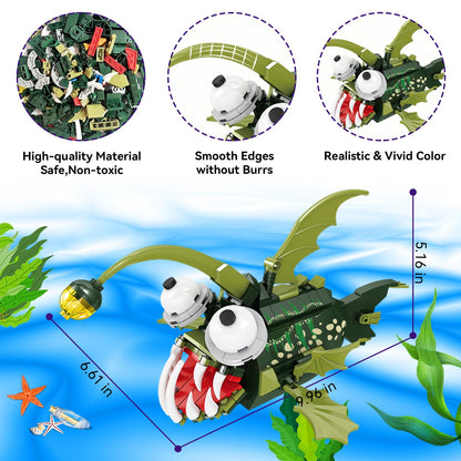 KAZI Anglerfish Toy Building Set,Sea Creatures Building Blocks,Ocean Animal Toys for Kids Ages 8 9 10 Plus Boys Girls,Halloween Party Favors,Christmas Birthday Gifts,Easter Basket Stuffers