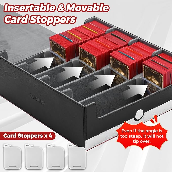 tombert White & Red Trading Card CaseHolds 3200+ Cards, Includes 16 Dividers& 4 Customizable Inserts, SecureMagnetic Closure for MTG, YuGiOh,Sports & More (4 Rows)