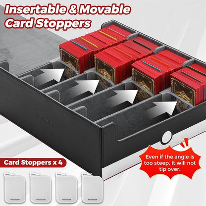 tombert White & Red Trading Card CaseHolds 3200+ Cards, Includes 16 Dividers& 4 Customizable Inserts, SecureMagnetic Closure for MTG, YuGiOh,Sports & More (4 Rows)