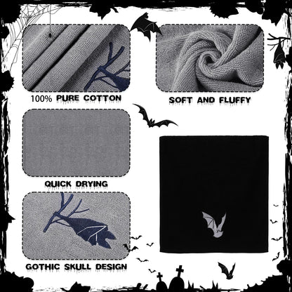 Breling 3 Pcs Kitchen Hand Towels 13.3 x 29 Inch Towels for Bathroom Soft Embroidered Home Decoration for Goth Kitchen Halloween Birthday Gifts(Polyester,Bat)