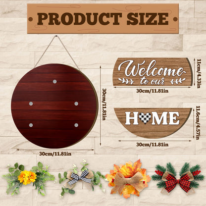 Vicenpal 22 Pcs Interchangeable Welcome Sign for Front Door with 17 Magnetic Icon Wooden Seasonal Front Porch Door Decor with 4 Seasonal Wreath for Holiday Halloween Christmas Gift(Dark Brown,Novel)