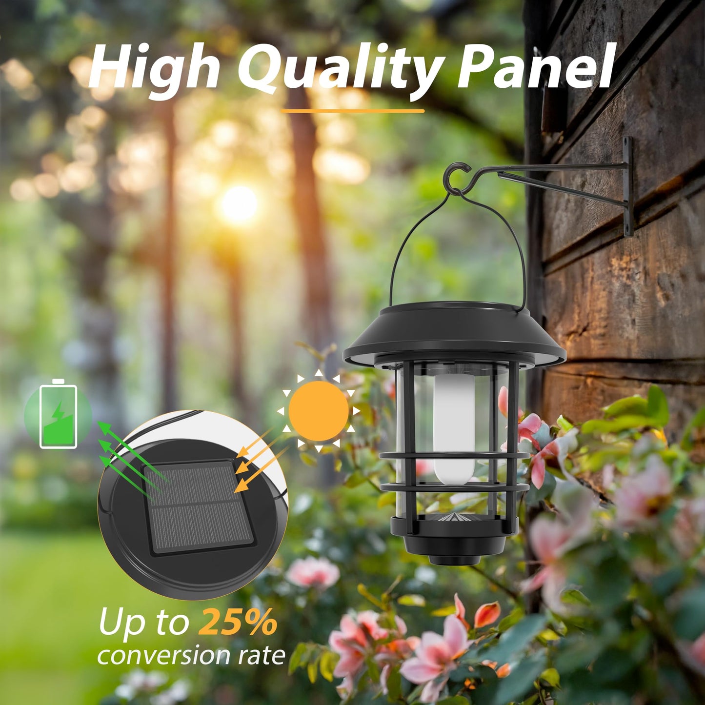 Otdair Solar Lanterns Outdoor Waterproof, 2 Pack Flickering Flames Wall Garden Decor , Hanging Solar Lights Wall Mount Decorations for Halloween, Front Porch, Patio, Yard