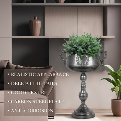 WORTH 22.5" H. Tall Floor Urn Vase - 15.3" Dia. Classic Bowl Metal Planter Plant Pot - Glossy Black Bowl Flower Vase for Party Event Home Decor - Decorative Outer Pot