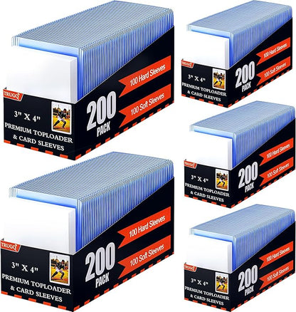 1000 Card Sleeves Toploads for Cards,3" x 4" Baseball Card Protectors,Premium Standard Size Trading Hard Plastic Card Holder for Sports Football Cards(500 Hard Protectors +500 Soft Sleeves)