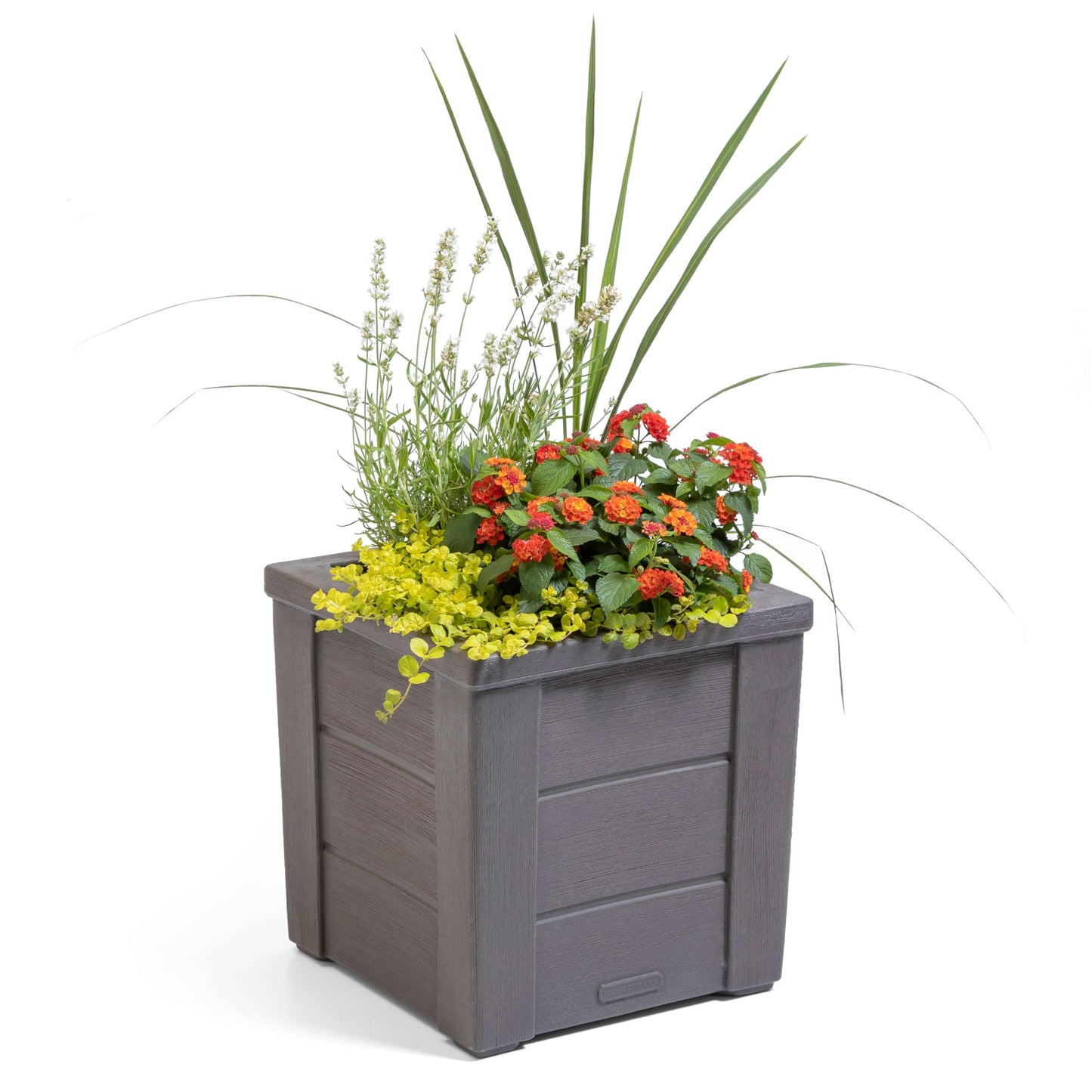 Step2 Lakewood Square Planter, Large Planters for Outdoor Plants, Gardening and Flower Pot for Patio or Porch, Efficient Drainage, Durable Plastic, Dark Cedar, 1-Pack