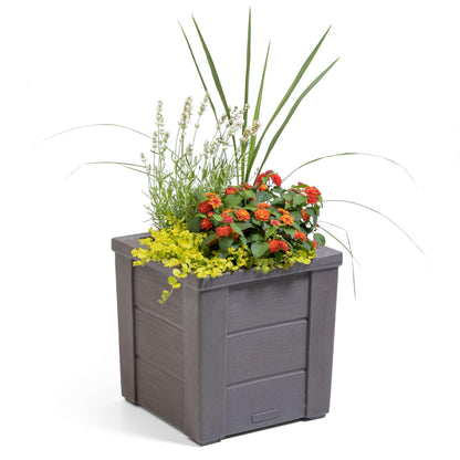 Step2 Lakewood Square Planter, Large Planters for Outdoor Plants, Gardening and Flower Pot for Patio or Porch, Efficient Drainage, Durable Plastic, Dark Cedar, 1-Pack