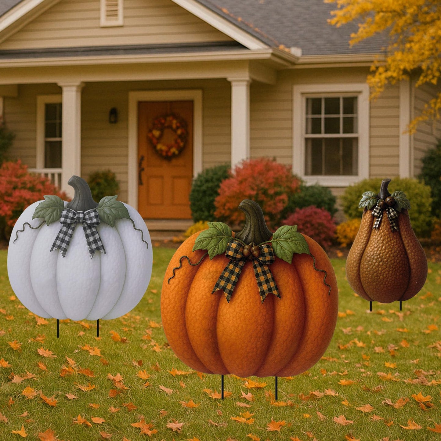 Otoolling 3 Pcs Thanksgiving Metal Stacked Pumpkin Garden Stakes Outdoor 3D Retro Pumpkin Decoration Fall Yard Stakes Lawn Signs Decorative for Autumn Harvest Holiday Pathway Patio Decor
