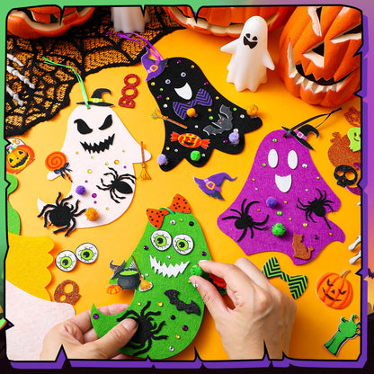Moucuny 36 Sets Halloween Felt DIY Ghost Themed Craft Kit Ghost Hanging Ornament Halloween Party Favor Decoration for Indoors Outdoors Activities Supplies