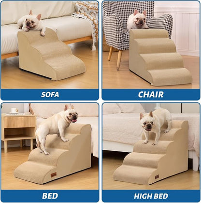 Aodisman 5-Step Dog Stairs and Ramp for High Bed, Non-Slip Sturdy Pet Steps for Small Dogs and Cats,22.2" H,Khaki