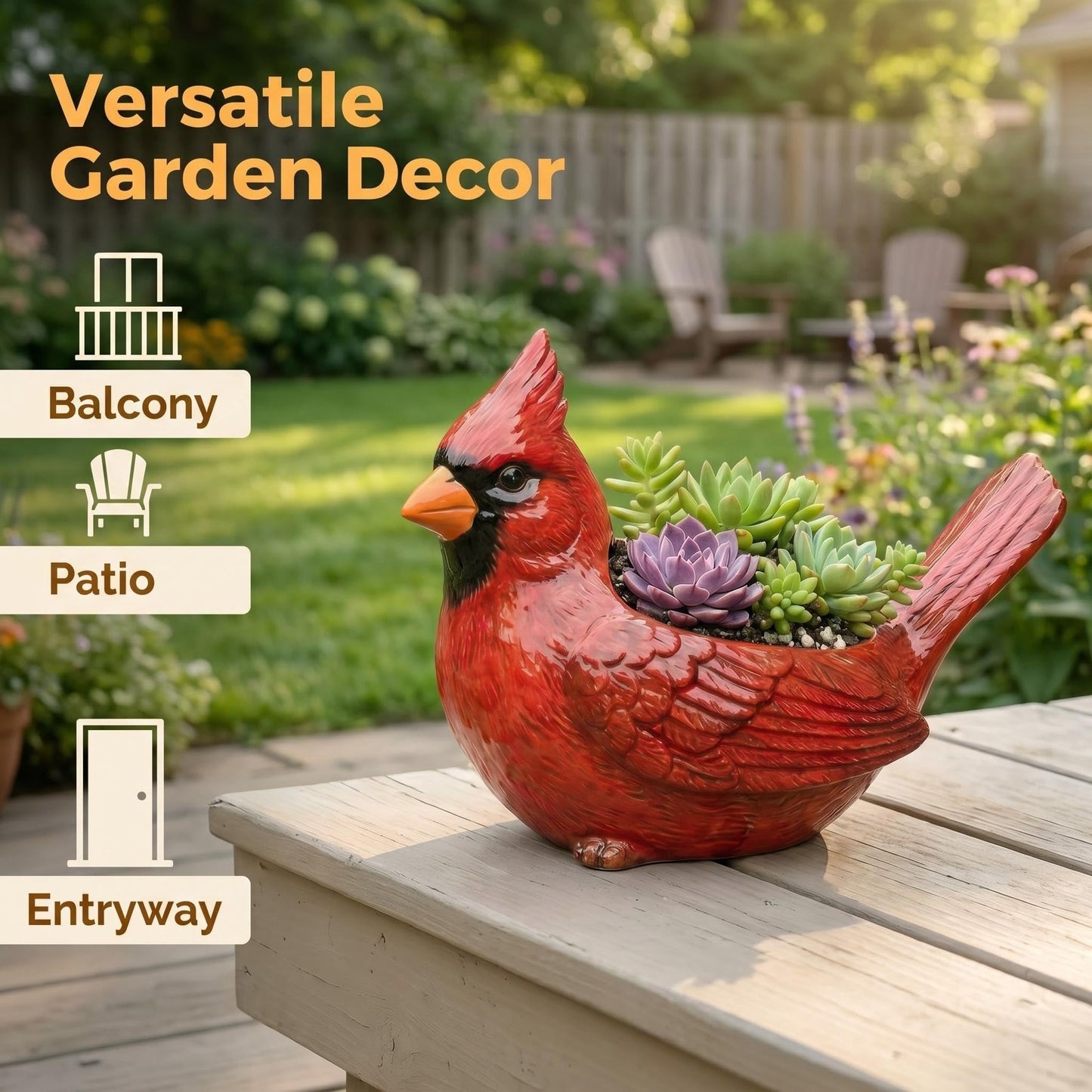 Red Bird Shaped Succulent Planter, Red Resin Bird Flower Pot Decorative Indoor Outdoor Plant Pot for Succulents, Cute Animal Plant Pot Garden Desk Decor, Unique Gift for Bird Lovers (A)