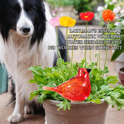 Naboher Glass Bird Shaped Plant Watering Ball Glass Automatic Watering Ball Flower Pot Insertion Spike Drip Irrigation Device Watering Ball Irrigation System Plant Enthusiast Gift (Red)
