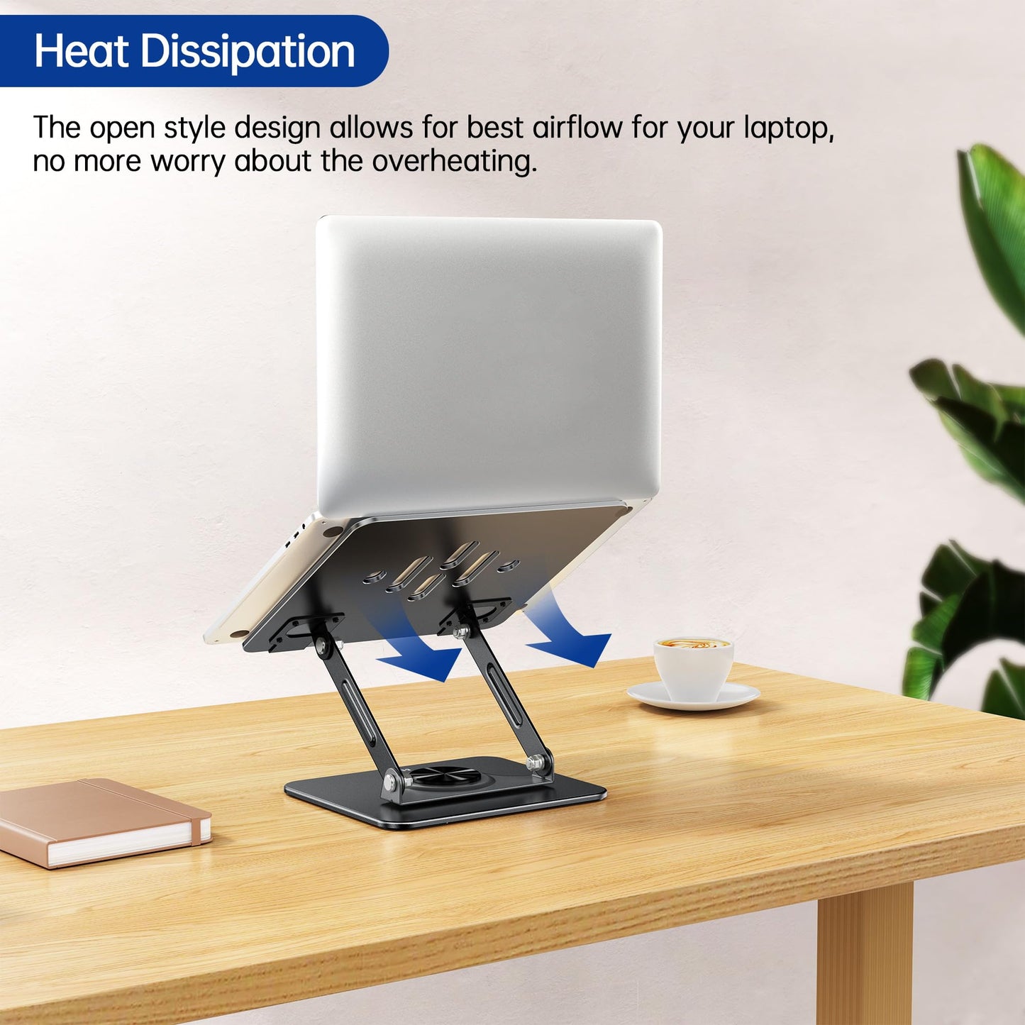 BESIGN LS11 Laptop Stand with 360° Rotating Base, Ergonomic Adjustable Notebook Riser, Foldable Computer Holder Compatible with 10-14" Laptops (Black)