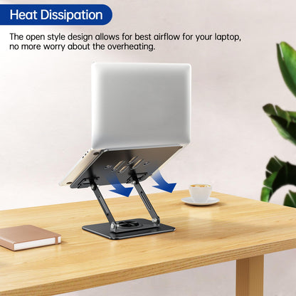 BESIGN LS11 Laptop Stand with 360° Rotating Base, Ergonomic Adjustable Notebook Riser, Foldable Computer Holder Compatible with 10-14" Laptops (Black)