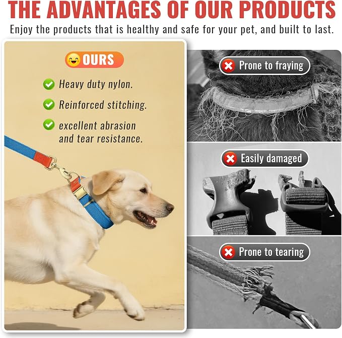 Dog Collar and Leash Set with Metal Quick Release Buckle, Adjustable, Breathable Nylon, Durable, Soft and Comfortable, No Pull for Walking and Training, Blue, XL (16.9"-26")
