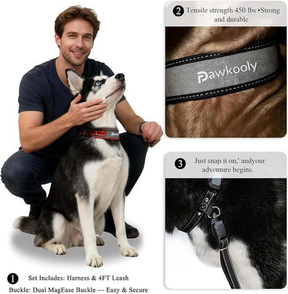 MagEase Dog Collar with 4FT Leash | Adjustable | Anti-Wrinkle, Bite & Stain-Resistant Leather | Soft & Skin-Friendly | 450LB Escape-Proof Magnetic Buckle (Black, Medium)