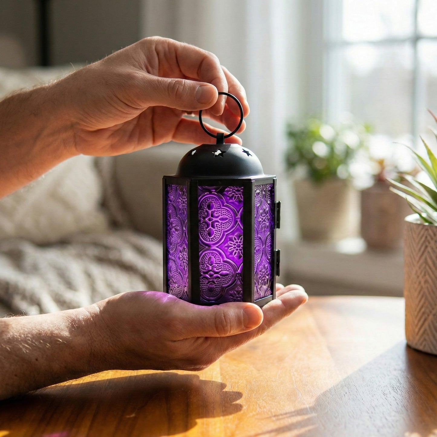 Vela Lanterns Decorative Indoor Mini Tea Light Candle Holders, Purple