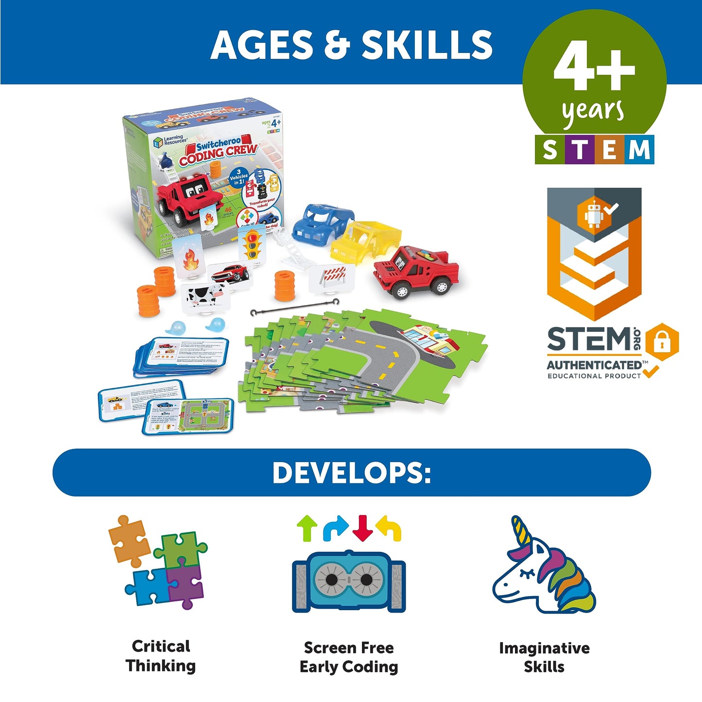 Learning Resources Switcheroo Coding Crew - Toddler Robot Toys, Coding for Kids, Kids Programmable Robot, Beginner Robotics Kit, STEM Programming, STEM Learning Toys