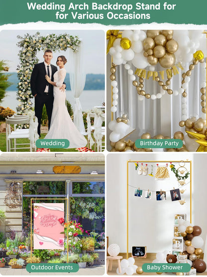JEBUTU Gold Wedding Arch Backdrop Stand, 6.6 * 3.3FT Square Backdrop Stand Balloon Flower Metal Frame for Ceremony, Anniversary, Party, Birthday,Baby Shower Photo Booth Decoration