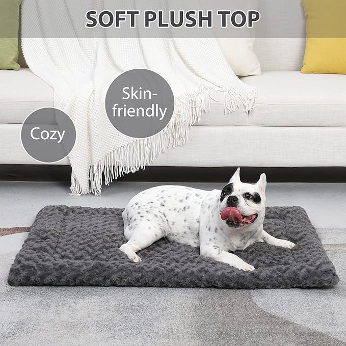 Washable Dog Bed Mat Crate Pad Soft Fluffy Pet Kennel Beds Dog Sleeping Mattress for Large Jumbo Medium Small Dogs, 24 x 18 Inch, Gray