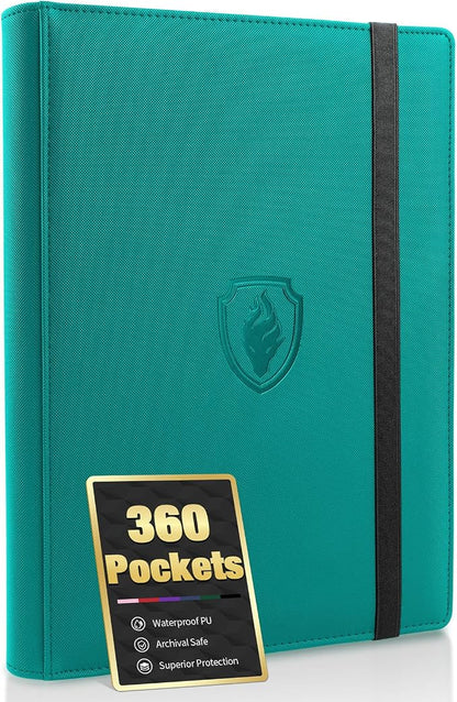 Premium 9 Pocket Card Binder for 360 Cards, Fabmaker PU Cover Trading Card Binder, Sturdy Card Collection Album, Sleek Card Holder Folders for Game Cards & Sports Cards, Turquoise