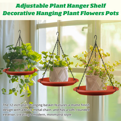 Hanging Planter for Indoor Outdoor Plants, 12" Plant Saucer with Basket Chains, Adjustable Plants Hanger Shelf Decorative Hanging Plant Flower Pot for Window Wall Ceiling Home Decor(5 Pcs,Brick Red)
