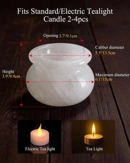 Natural Calcite Tealight Candle Holder, Crystal Bowl, Hand Carved Solid Stone Bowl, Unique Crystal Pattern, Decorative Candle Holder for Home Decor, Bathroom, Meditation, Gift
