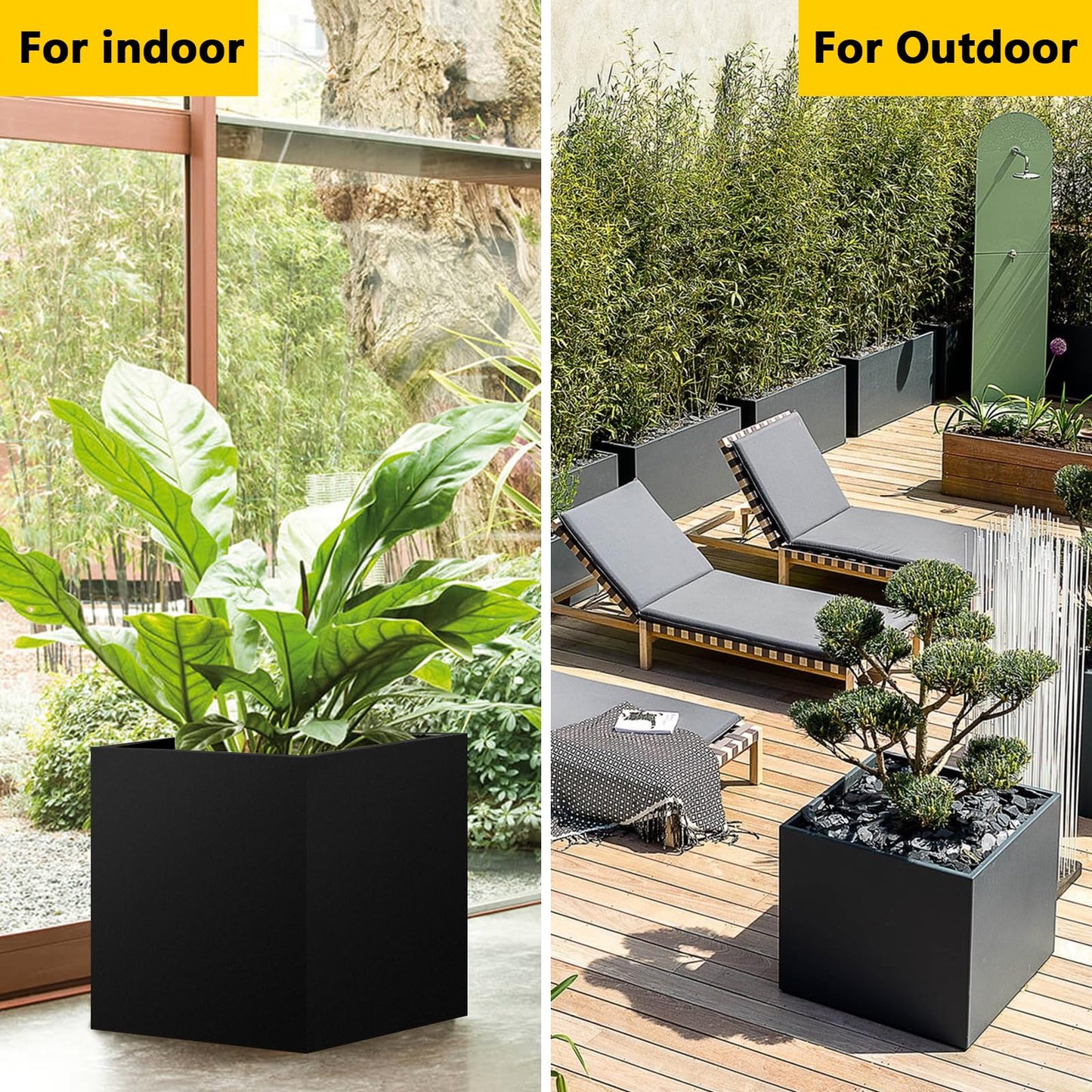 VEVIVOOVY Heavy Duty Steel Planter Box (26"x26"x26"),Square Tall Planter Modern Detached for Indoor & Outdoor Planters Cube,Black Flower Plant Pot for Commercial Residential for Patio Deck & Backyard