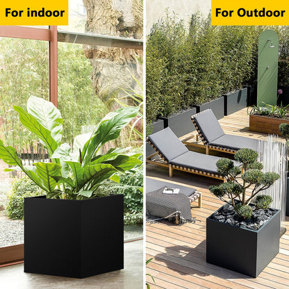 VEVIVOOVY Heavy Duty Steel Planter Box (26"x26"x26"),Square Tall Planter Modern Detached for Indoor & Outdoor Planters Cube,Black Flower Plant Pot for Commercial Residential for Patio Deck & Backyard