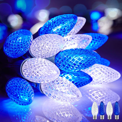 Minetom C9 Christmas String Lights, 100 LED, 100 FT, Blue and Pure White, Connectable, UL Certified for Indoor/Outdoor Use