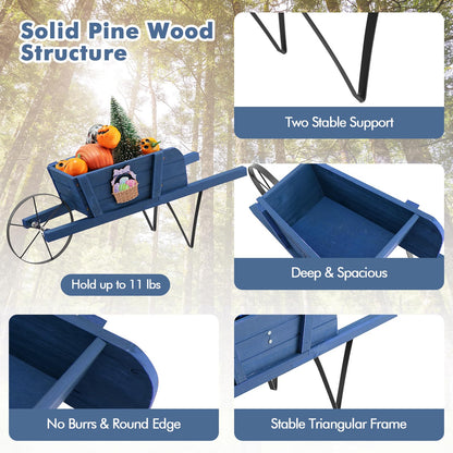 SlickBlue Wooden Garden Wagon Planter with Decorative Accessories for Yard Patio
