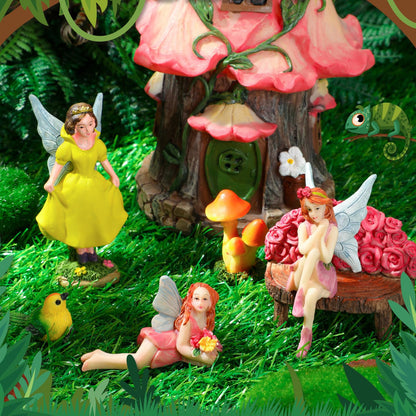 Soaoo 25 Pcs Fairy House Garden Figurines Kit Spring Garden Decor Easter Basket Decoration Spring Decoration Outdoor Wildflower Butterfly Fairy Mushroom Party Supplies Micro Landscape Ornaments