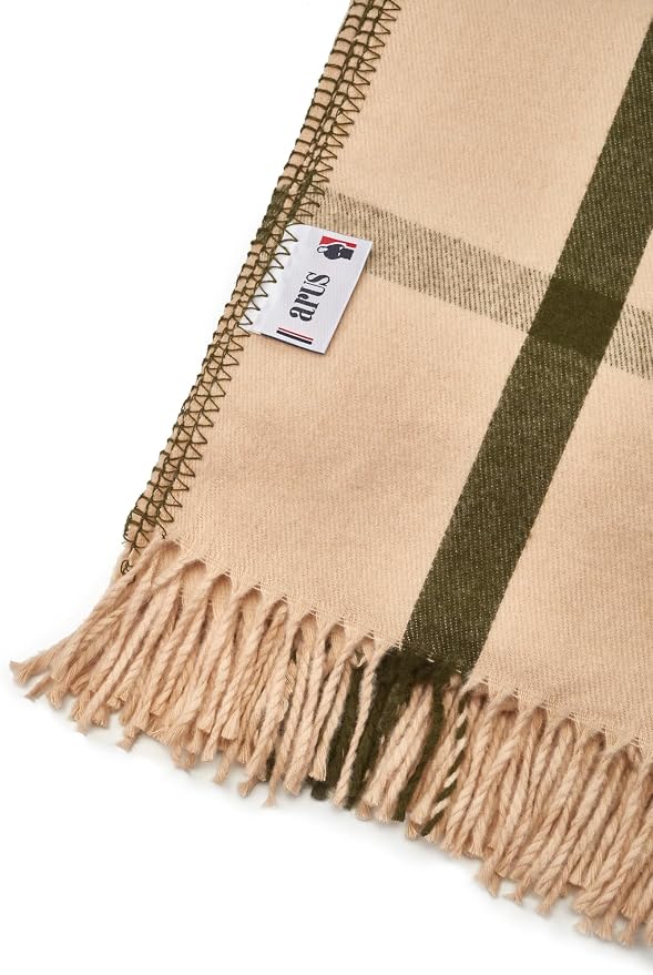 Arus Acrylic Highlands Collection Queen Size Tartan Plaid Design Throw Blanket Cream Green, 60x80 inch