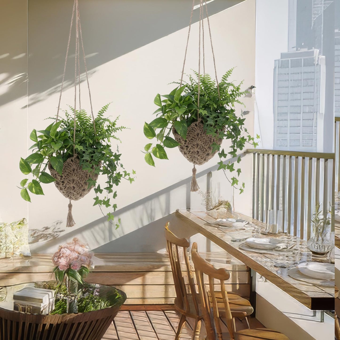 AOZUO 4 Pack Jute Crochet Long Plant Hanger for 3 Inch to 12 Inch Pots, Macrame Plant Hanger Macrame Plant Holder Rope with S Shaped Hooks for Indoor Outdoor Home Decor (Brown)