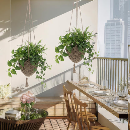 AOZUO 4 Pack Jute Crochet Long Plant Hanger for 3 Inch to 12 Inch Pots, Macrame Plant Hanger Macrame Plant Holder Rope with S Shaped Hooks for Indoor Outdoor Home Decor (Brown)