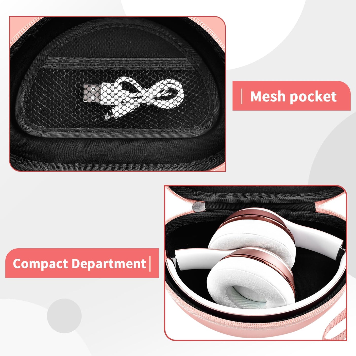 COMECASE Hard Headphone Case for Beats Solo 4, Studio Pro, Solo 3, Solo 2 (CASE ONLY) - Upgraded Crush-Proof EVA Protection for Travel, Fits Foldable Headphones with Mesh Pocket, Rose Gold