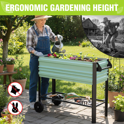 WORKPRO Galvanized Raised Garden Bed with Legs & Wheels, 37x14.6x31.6in, 400LB Capacity Elevated Planter Box for Garden, Backyard, Patio & Deck, Light Green