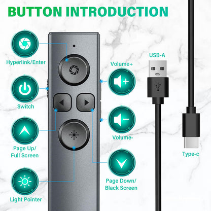 2 in 1 USB Type C Presentation Clicker, Rechargeable Presentation Clicker Wireless Presenter Remote Clicker, 2.4GHz Clicker for Powerpoint Presentations, Google Slide Advancer