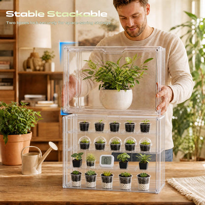 Clear Mini Greenhouse Indoor, Tabletop Portable Greenhouse with Magnetic Door Small Acrylic Plant Green House for Seed Starting, Plant Grow Warmer,and Home Gardening Display