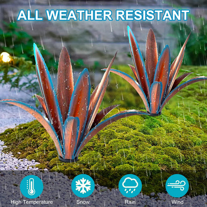 TOMBABY Enlarge Thickened Wind Resistant Metal Agave Garden Art Metal Plant Country Sculpture Statue Outdoor Decoration Agave Metal Plant Courtyard Garden Lawn Ornament Gift (1, 12 Leaves Blue)