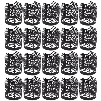 50Pcs Candle Wraps Halloween Tea Light Votive Cut Decorative Wraps Spiderweb Paper Candle Holder for LED Battery Tealight Candles Halloween Party Decorations