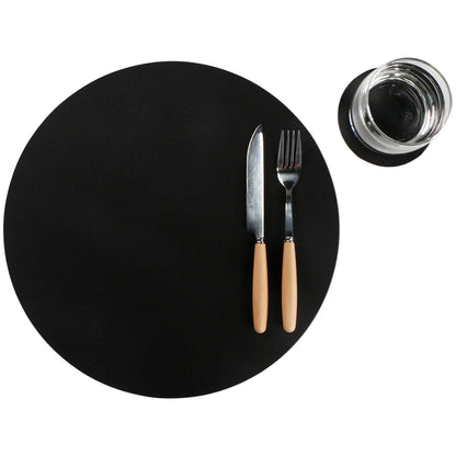 Wipeable Placemats and Coasters Leather Table Mats Waterproof Heat-Resistant Easy to Clean for Dining Table Set Kitchen Table Set of 6, Black