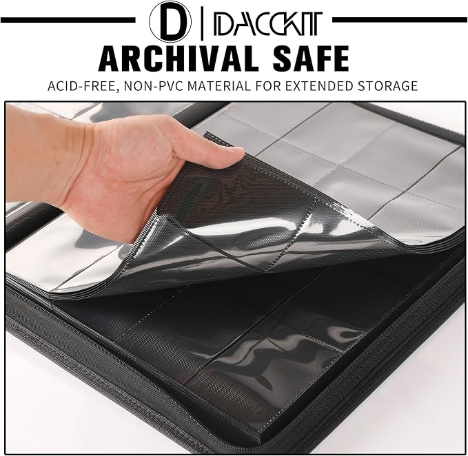D DACCKIT Card Binder 16 Pocket - Fits 1024 Cards，4X4 Ringless Card Album with Sleeves for Trading Cards & Sports Cards（Model A，Classic White）