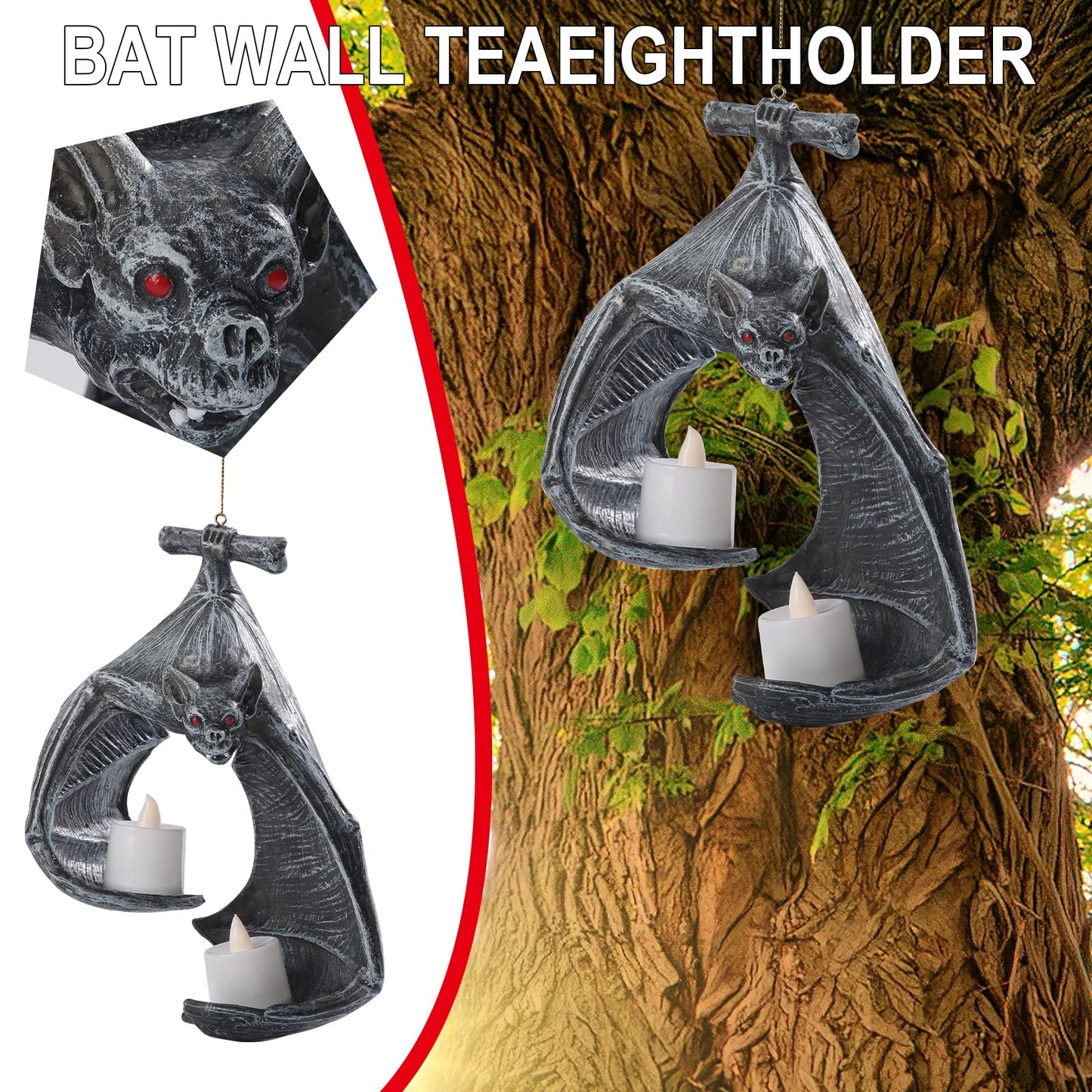 Bat Wall Tealight Holder,Halloween Bat Candle Decorations Gothic Bat Wall Sconce Candle Holder with Candles,Halloween Candlestick Hanging Decoration