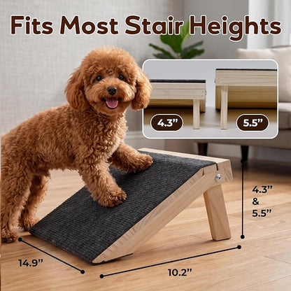 2 Pack Non-Slip Wooden Pet Ramp for Small Dogs, Gentle Slope Stair Ramp for Puppies, Senior Pets & Cats, Easy to Use Indoor Pet Access Ramp