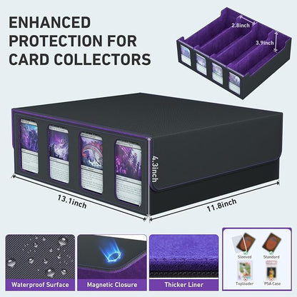 4-Row Trading Card Storage Box, Bulk Cards Case for 3200+ Mtg tcg Magic Playing Game Card Organizer, Commander Deck Box with 4 Supports & 24 Dividers & Strap