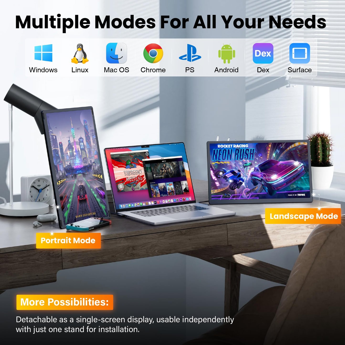 Venraty Upgraded Detachable 15.6" Laptop Screen Extender,FHD 1080P IPS Triple Portable Monitor for Laptop, Multiple Screens Design Monitor Extender for 13"-17.3" Laptops (Mac, Wins, Android, Dex)