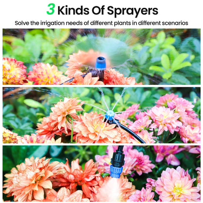MIXC 247 FT Drip Irrigation System,Quick Connector Garden Watering System Automatic Sprinkler System Kit for Lawn Raised Bed Greenhouse Plant Watering System with 1/4'' Tubing,Drip Emitters,Connectors