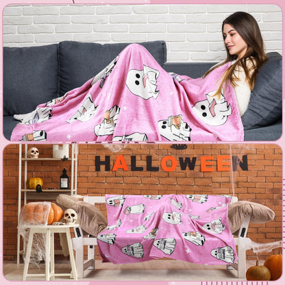 Hillsuren Ghost Reader Blanket for Girl Halloween 2025 New Pink Ghost Reading Book Throw Blankets 50 x 60 Inch Cute Boo Gift for Book Lover Sofa Bed Living Room Christmas Thanksgiving Gift Decoration